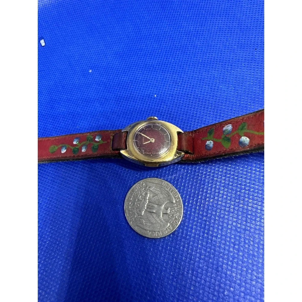 WORKING* Timex Rare Vintage Watch Red & Gold Dial Mechanical Watch With Red Band